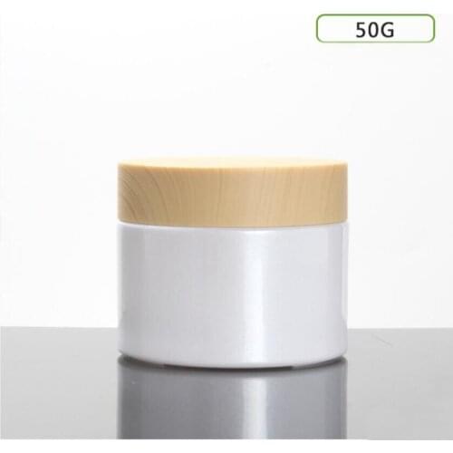 50G frosted/green/blue/white glass bottle wooden shape lid for night cream/essence/moisturizer/gel cosmetic packing glass jar