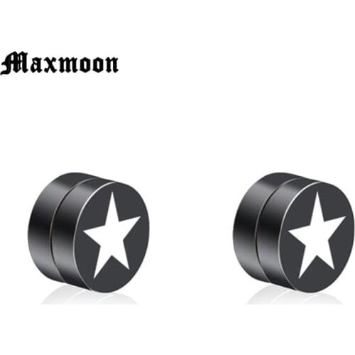 Maxmoon Round White Star Magnet Stud Earring Puck Women Mens Magnetic Fake Ear Plug Ear Jewelry