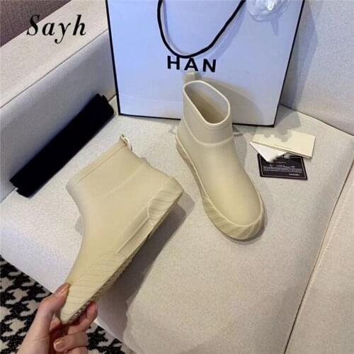 Fashion Brand Retro Vomtage Boots Rain Booties Women Ankle Boots Round Toe Shoes Waterproof Casual Boots Black US 8