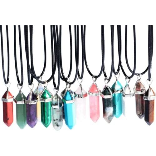 Fashion Charms Natural Stone Hexagon Crystal Pillar Shape Pendant Necklace Jewelry For Women DZ0112