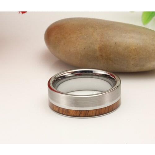 Simple High Quality 8mm Wood Round Silver Color Tungsten Carbide Band Ring Heavy Steel Punk Ring For Men Party Rings