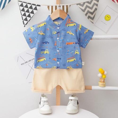New Summer Children Clothes Baby Boys Girl Cartoon Print Cars Shirts Shorts 2Pcs/sets Infant Clothing Kids Toddler Tracksuits