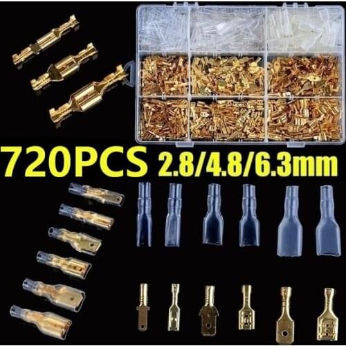 720PCS Golden Electrical Wire Crimp Terminal Connector Male Female Spade 2.8mm/4.8mm/6.3mm Kit wire crimp connector