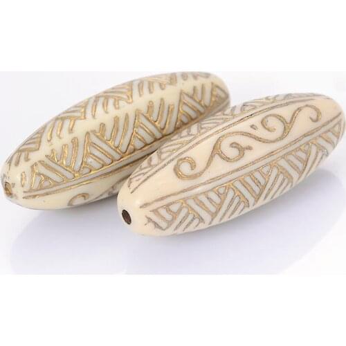 Wholesale 80Pcs/Lot 15x41MM Vintage Inspired Plating Acrylic Antique Design Oval Beads DIY Jewelry Making Accessories