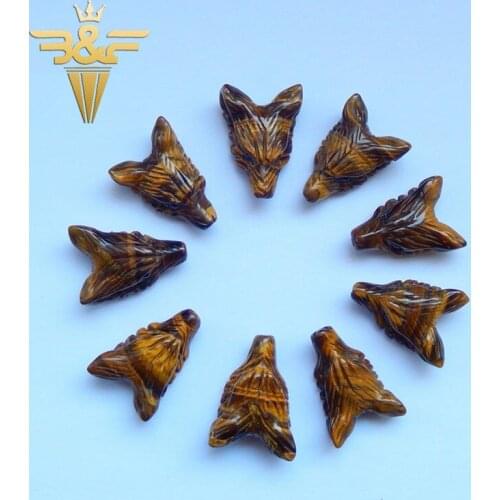 Wholesale gemstone,1PCS High Quality Hand Carved Tiger eye Wolf Head Pendant,25mm,4g/pcs