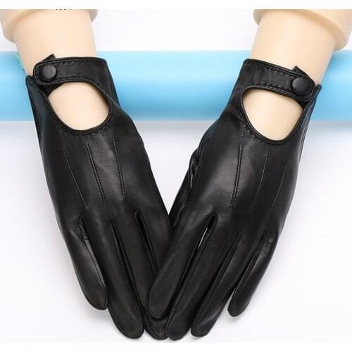 Genuine Leather Gloves Female Fashion Elegant Sheepskin Thin Style Unlined Spring Black White Womans Gloves TE1002