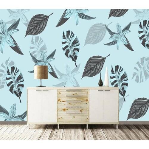 Custom wallpaper Simple blue tropical plant leaf abstract background wall