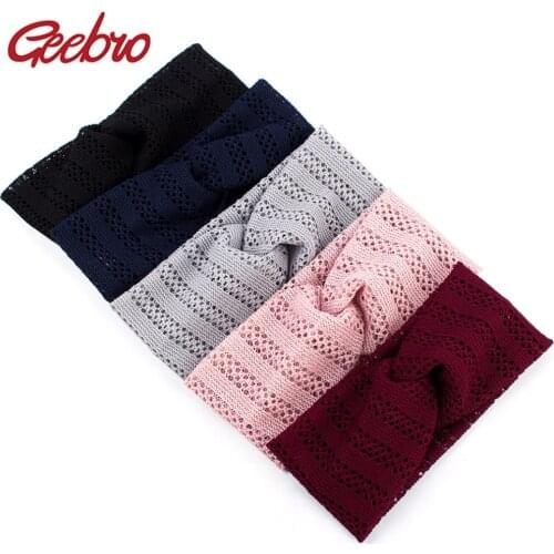 Geebro Womens Knitted Breathable Headbands Summer Fashion Corss Knotted Turban Knitted Headband for Ladies Wrap Bow Hairband
