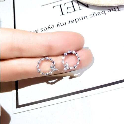 Korean Earrings Simple Silver Simple Geometric Round Garland AAAA Zircon Earrings Fashion 925 Silver Jewelry Christmas Gift