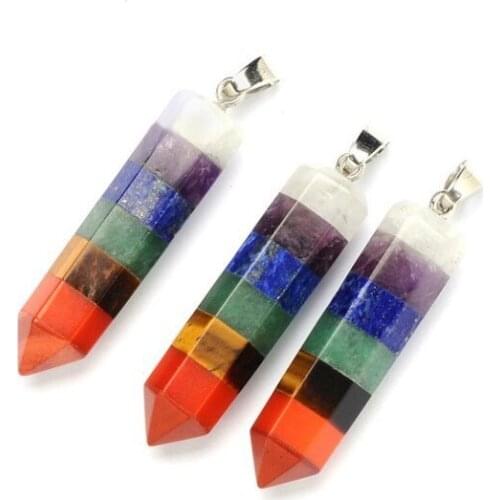 Rainbow Chakra Hexagon Healing Crystal Stone Quartz Pendant Wholesale Charms for Necklace Jewelry Making