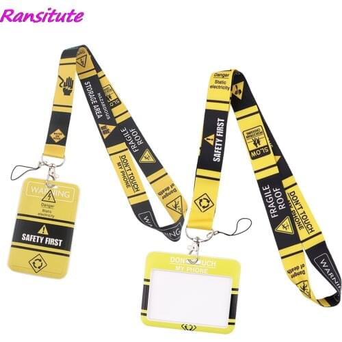 Ransitute R2003 Yellow Warning Safety First Card Holder ID Holder Bus Card Holder Staff Card Lanyard For Key Phone DIY Hang Rope
