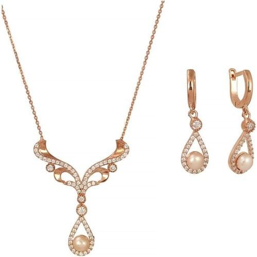 In Love Pearl Silver Necklace Earrings Set Suit