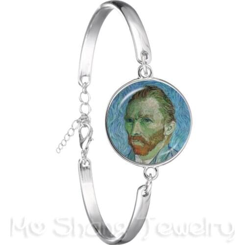 Van Gogh Oil Painting Chain Bracelet Women Fashion Silver Plated 18mm Glass Cabochon Starry Night Sunflower Bangle Jewelry