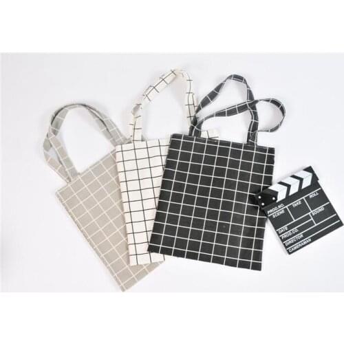 1 piece 2 layers zipper Women Student Cotton Linen Plaid Shoulder Tote Handbag Eco Shopping Large Capacity Canvas Purse Pouch