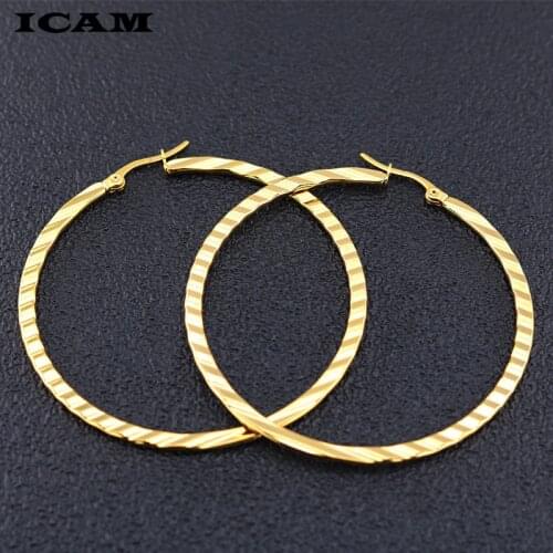 ICAM Gold Silver Color Round Small Big Hoop Earring for Women Stainless Trendy Jewelry wholesale Earings Women Accessories