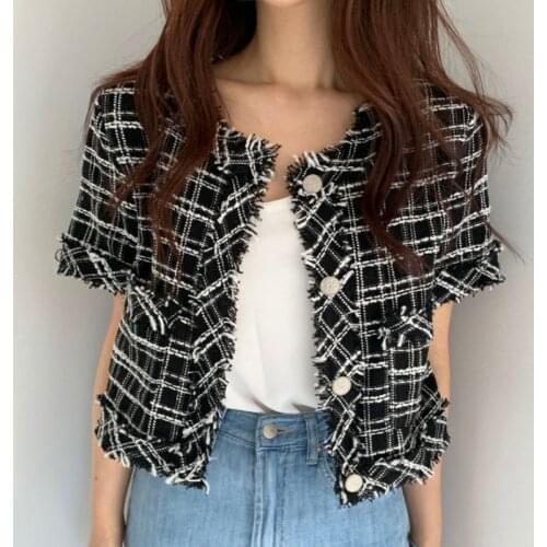 Summer Womens Cardigan Korean Style Single-breasted Short-sleeved Cardigan New Retro Short Female Cardigans LL402