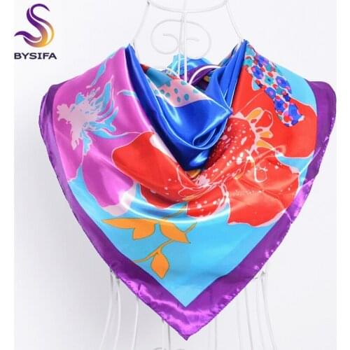 [BYSIFA] Purple Square Scarves 2017 New Style France Brand Silk Scarf Shawl 90*90cm Spring Autumn Ladies Muslim Head Scarf Cape