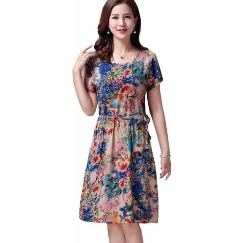 New Fashion Women Printed Dress Plus size Loose oficina Casual Dresses Short sleeve Round neck Summer Female Vestir OK646