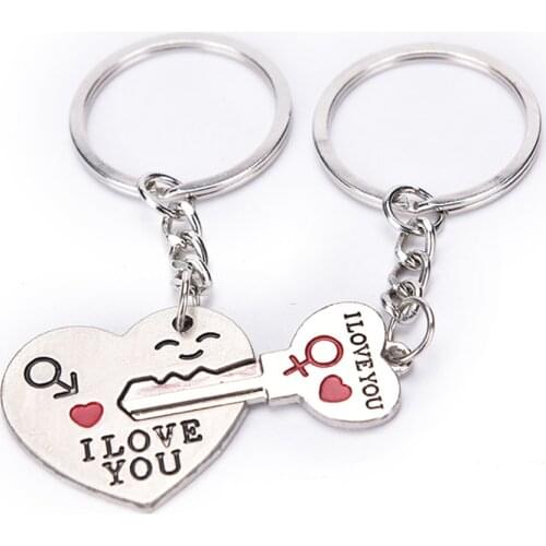 1 Pair Couple I LOVE YOU Letter Keychain Heart Car Key Ring Silvery Lovers Love Auto Key Chain Souvenirs Valentines Day
