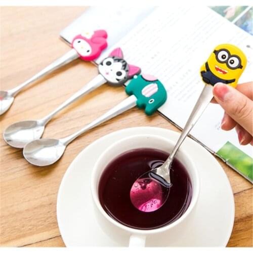 1PCS Stainless Steel Cute Cat Silicone Coffee Spoons Fruit Dessert Spoon Tea Spoon Tableware Kitchen Supplies