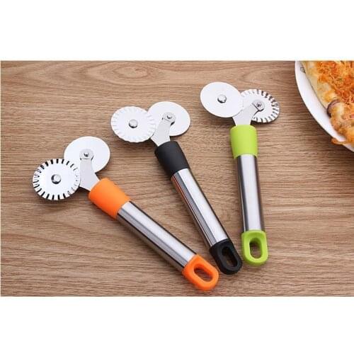100 pcs Stainless Steel Double Roller Pizza Knife Cutter Pastry Pasta Dough Crimper Round Hob Lace Wheel Kitchen tools