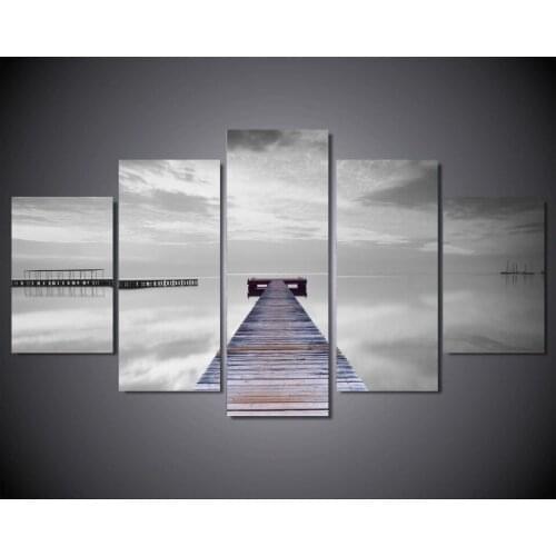5 Panel Large HD Printed Painting Black Sky Landscape Bridge Canvas Print Art Home Decor Wall Art Picture for Living Room