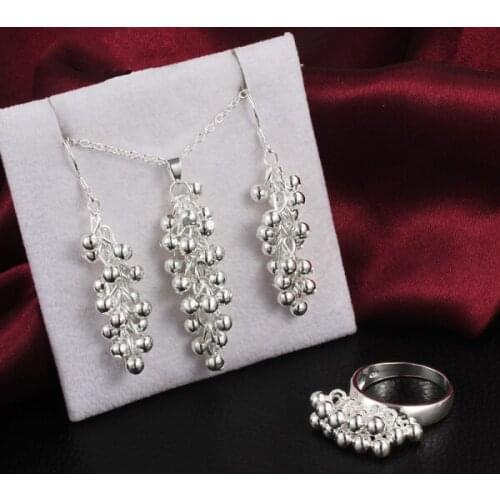 925 sterling Silver Grape beads pendant earrings rings necklaces for women Jewelry set fine Fashion classic wedding Party gifts
