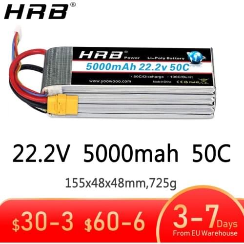 HRB 6S 22.2V 5000mah 50C Lipo Battery XT90 EC5 XT60 T Deans XT90-S AS150 XT150 RC FPV Airplanes Helicopters Car Boat Truck Parts