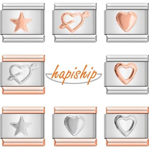 Hapiship 2021 New Original Daisy Rose Heart Star Charm Italian Links Fit 9mm Bracelet Stainless Steel Jewelry DIY Making DJ347