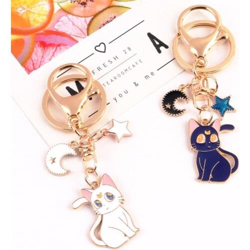 New Cute Cat Alloy Keychain Moon Cat Star Metal Keyring Accessories for Women Couple Backpack Car Pendant Key Chains Gifts