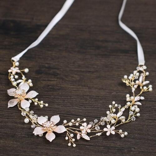 Flowers pearl beads bridal headband wedding soft hairbands flower hair decoration for brides
