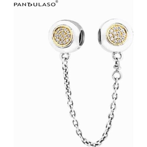 DIY Beads For Jewelry Making Two-Tone Signature Safety Chain Woman Beads For Original 925 Silver Bracelets Christmas Gift