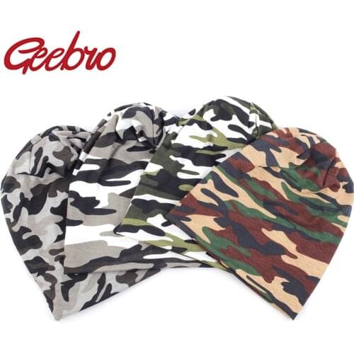 Geebro Fashion Men Women Camouflage Slouchy Cotton Beanie Autumn Winter Skullies Beanies Unisex Thermal Hats Camo Cap
