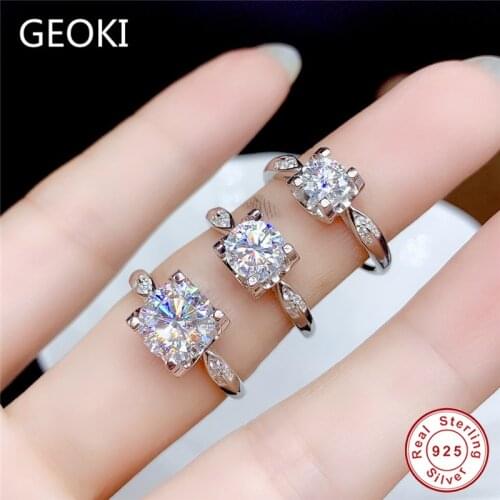 Geoki 925 Sterling Silver Passed Diamond Test 0.5-2 Ct Perfect Cut D Color Moissanite Cow Head Ring Luxury Engagement Jewelry