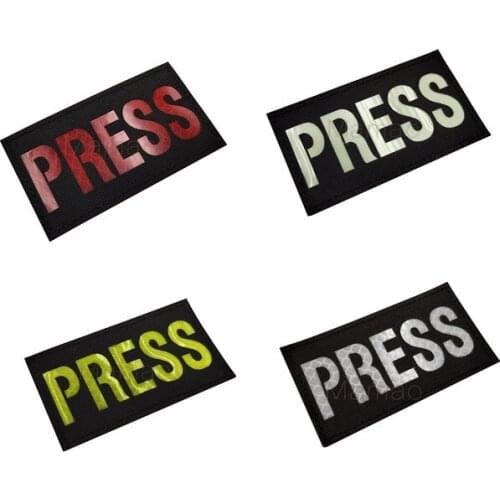 PRESS IR Patch Infrared Reflective Lettering Patches Tactical Army Military Nylon Motorcycle Badges Hook & Loop For Jackets Hats