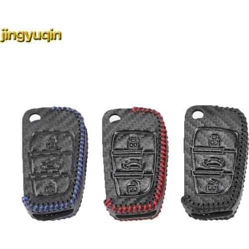 Jingyuqin Leather Carbon Remote Car Key Case Cover For Audi C6 A7 A8 R8 A1 A3 A4 A5 Q7 A6 C5 Car Holder Styling Protector