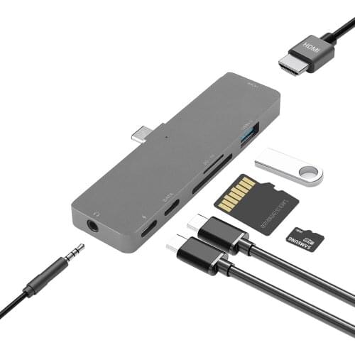 7 in 1 Type-C HUB 4K USB3.0 USB C PD HDMI-compatible TF Memory Card Reader Adapter 3.5mm Headphone Jack For iPad Pro MacBook Pro