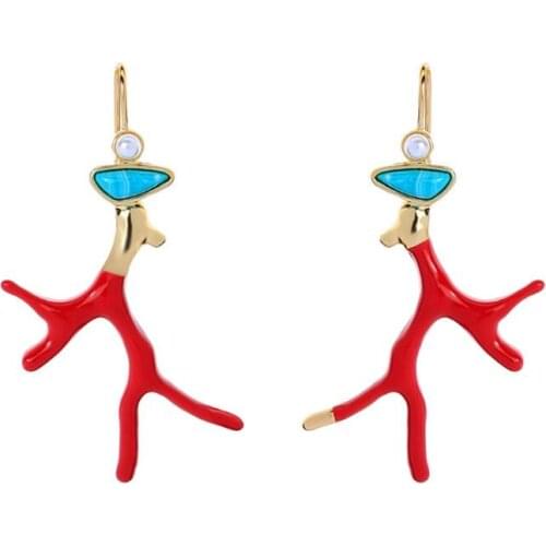 Red Enamel Coral Antlers Acrylic Resin Drop Earrings Girl Fashion Jewelry