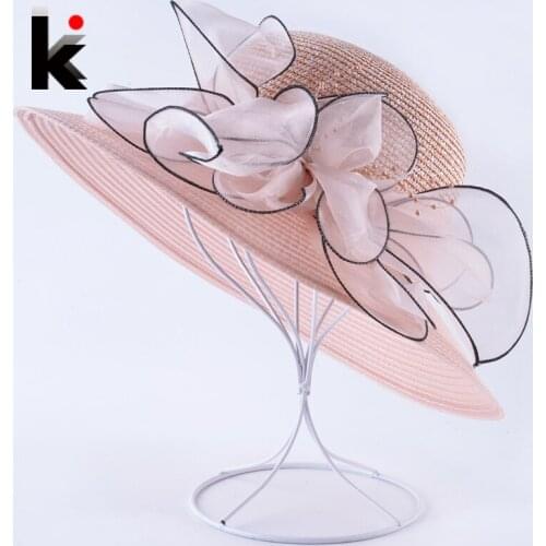 Summer Wide Brim Sun Hats For Women Organza Flower Straw Cap Lady Sun Protection Bucket Chapeau Female Vacation Beach Floppy Hat