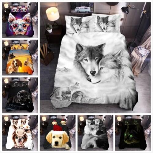 Fashion Wolf Bedding Set Dog Cat Decor Duvet Cover Set Adults Bed Cover Set Animal Comforter Bedding Set Cartoon Bedclothes