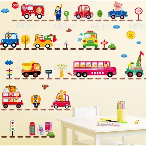 Cartoon Cars Wall Sticker Cute Animals Wallpaper Home Decoration For Kids Living Room Stickers Bedroom Decor Wall Decal