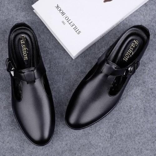 Men Half Slippers Casual Beach Sandals Loafers Outdoor Slides Indoor Non-slip Genuine Leather Walking Mules Flats Lazy Shoes