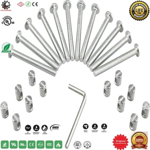 M6 Barrel Bolt Nuts Kit Including M6 x 2.48 inch Barrel Bolts,M6 x 0.49inch Barrel Nuts,Allen Key,for Furniture, Cots, Beds