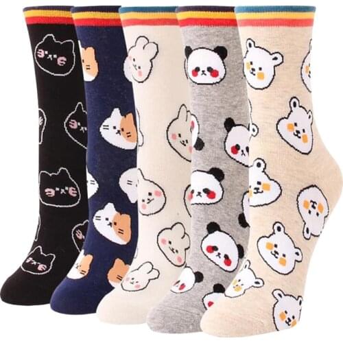 Recommend !! women cartoon socks 5 pairs/lot autumn-winter colorful animal sock cute cotton creative whimsy ladies funny socks