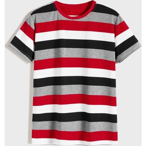 European size 2021 spring and summer new mens striped short-sleeved T-shirt mens shirt round neck cotton 368