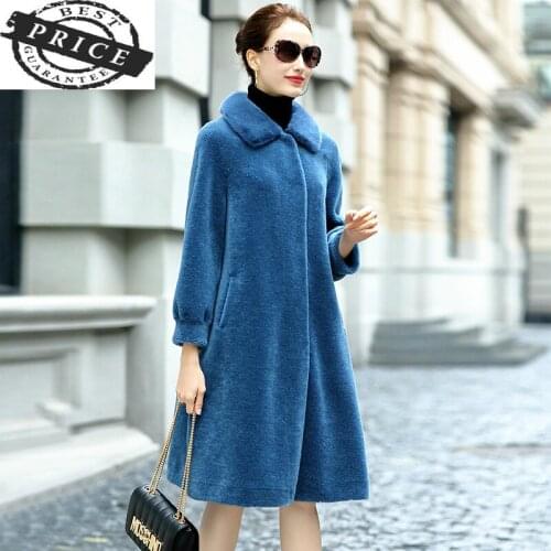 Autumn Women Clothes Winter Jacket Real Sheep Shearing Fur Coats Female Long Warm Spring Mink Fur Collar Parka LWL13aa
