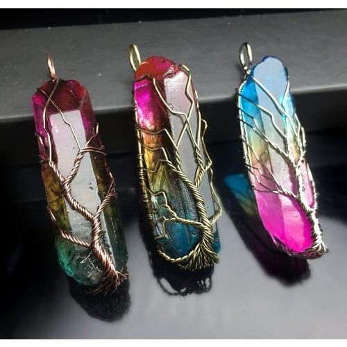 New 26 Style Irregular 7 Chakra Natural Stone Tree of Life Pendant Necklace for Women Men Chakras Pendule Stones Rainbow Jewelry