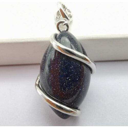 Blue Sandstone Stone Bead GEM Horse Eye Pendant Jewelry For Gift S517