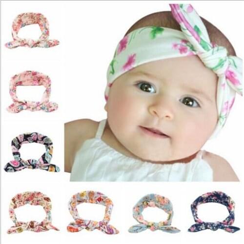 YH442 Baby Girl Cloth Headband Bowknot Headwear Children Headdress Rabbit Ears Bow Elastic Hair Band Solid Color