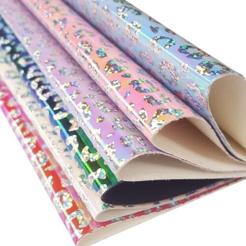 QIBUMAY 22*30CM Laser Leopard Faux Leather Sheets A4 Size Shiny Colorful Vinyl Fabric DIY Hairbow Bags Accessorires Materials
